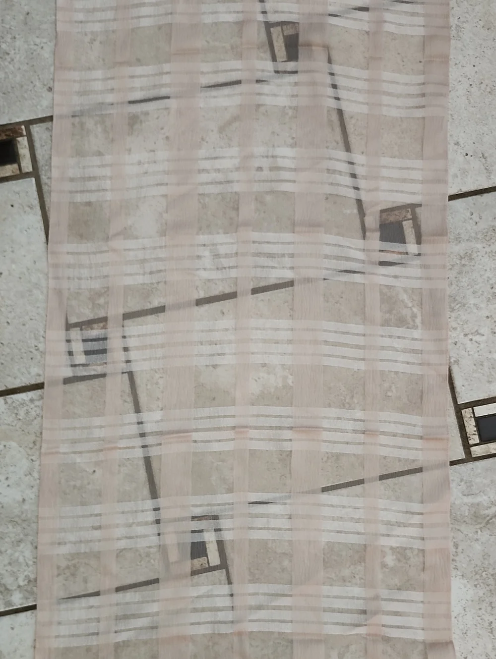 Silk Sheer Beige Plaid Scarf 15x60 Inches